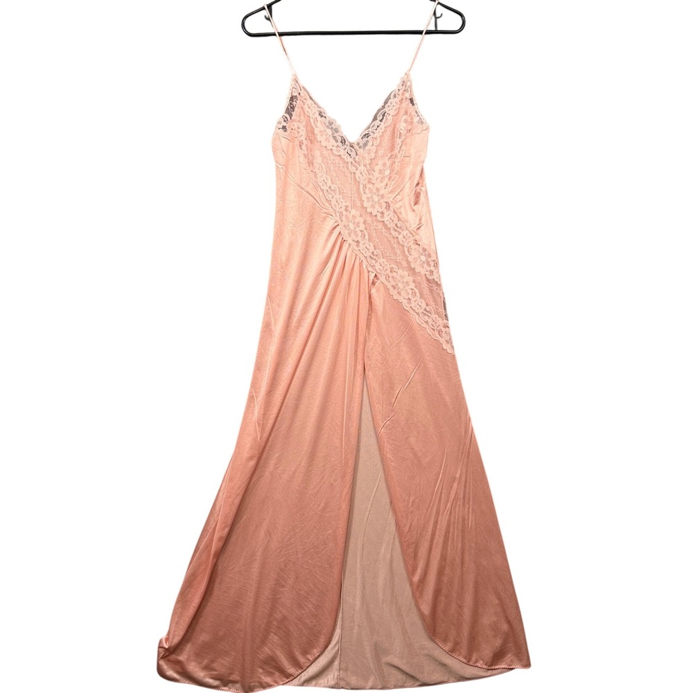 Interludes by Cira Nightgown Womens Small Pink Excellent Lace Trim High Slit USA